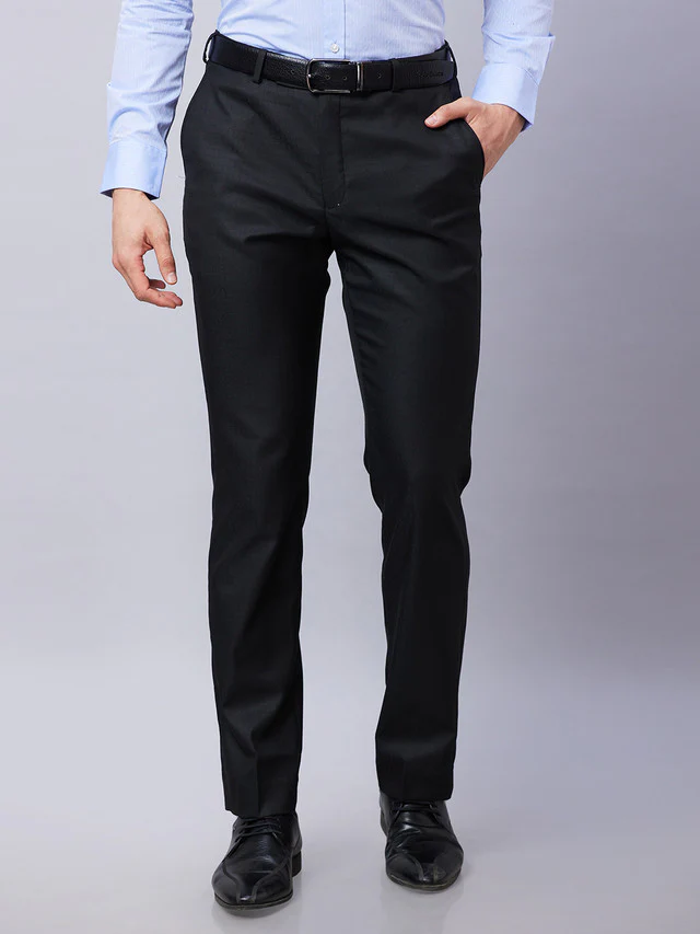 Park Avenue Black Checks Smart Fit Polyester Blend Trouser
