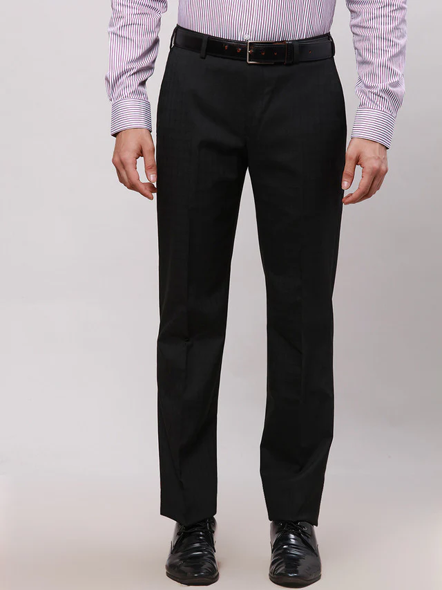 Park Avenue Black Checks Smart Fit Polyester Blend Trouser