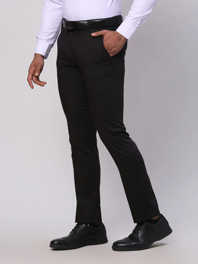 Park Avenue Black Checks Super Slim Fit Polyester Blend Trouser - Image 3