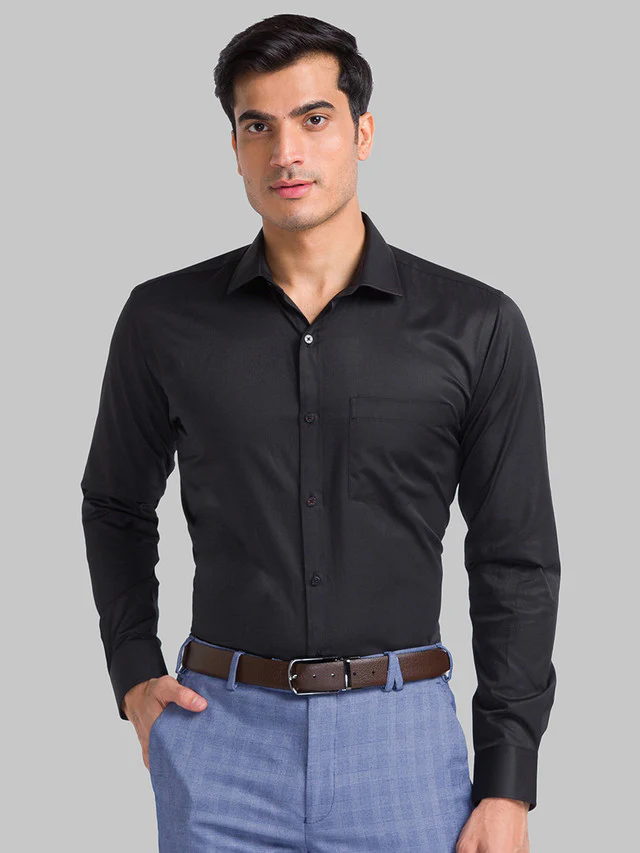 Park Avenue Black Plain Slim Fit Cotton Blend Formal Shirt