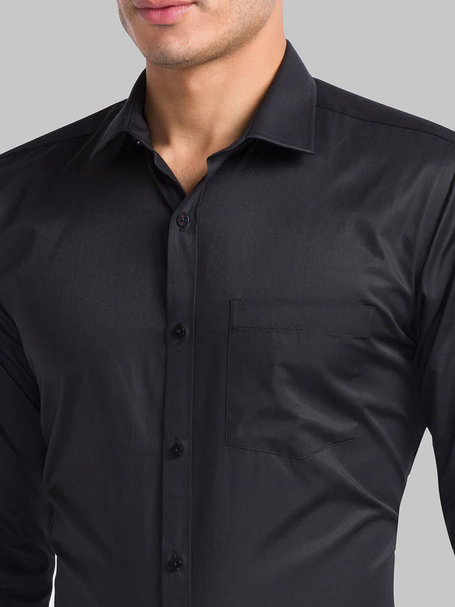 Park Avenue Black Plain Slim Fit Cotton Blend Formal Shirt - Image 6