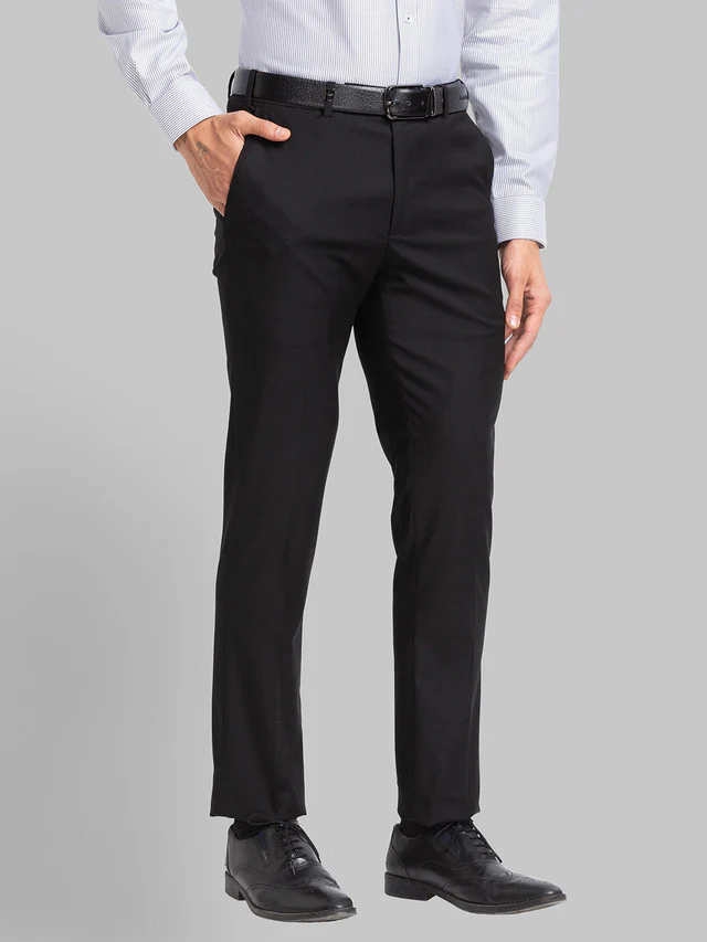 Park Avenue Black Solid Neo Fit Polyester Blend Trouser - Image 2