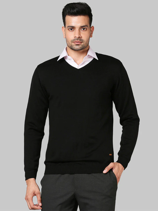 Park Avenue Black Solid Regular Fit Full Sleeve Acrylic Pullover