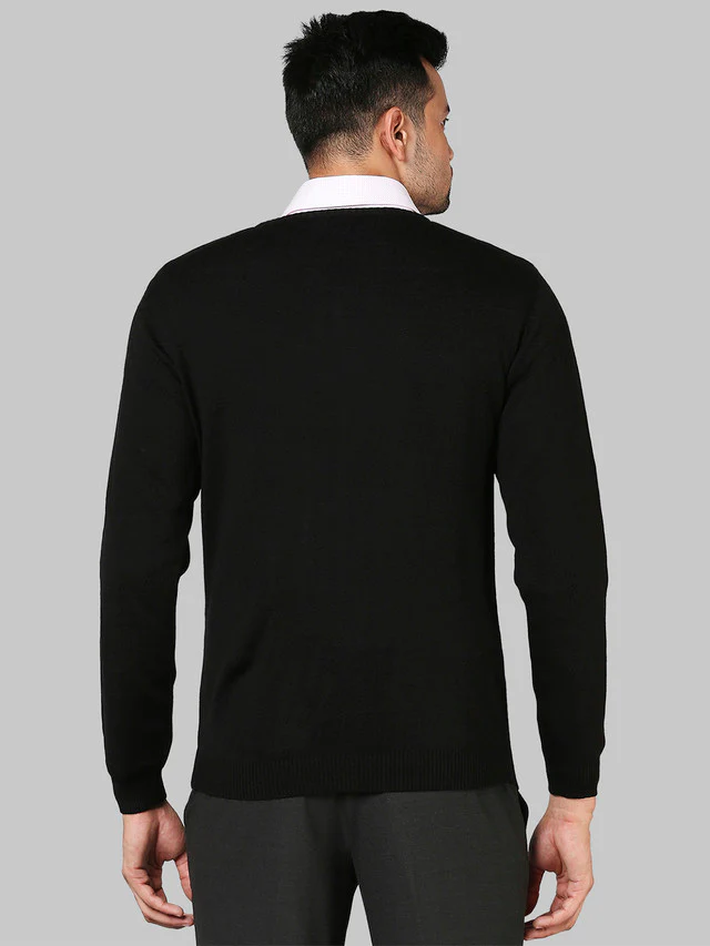 Park Avenue Black Solid Regular Fit Full Sleeve Acrylic Pullover - Image 4