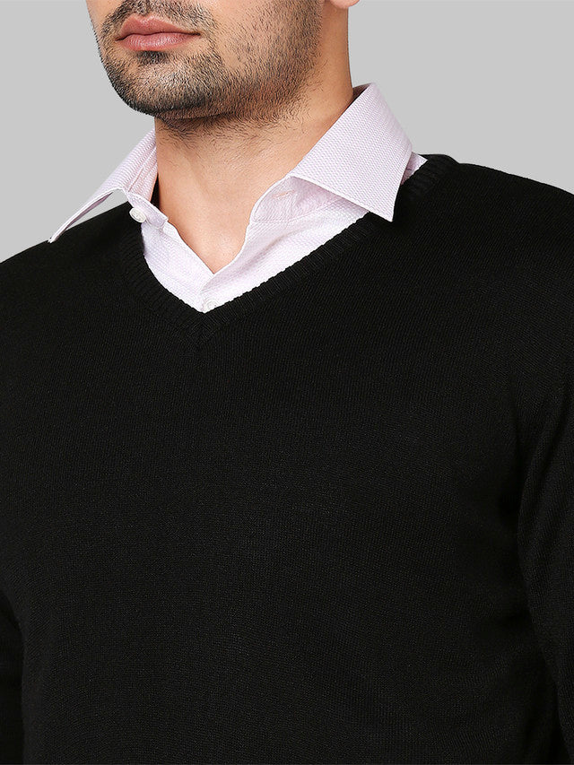 Park Avenue Black Solid Regular Fit Full Sleeve Acrylic Pullover - Image 6