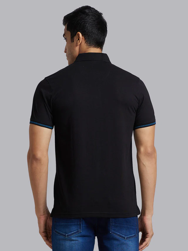 Park Avenue Black Solid Slim Fit Cotton Blend T-Shirt - Image 5