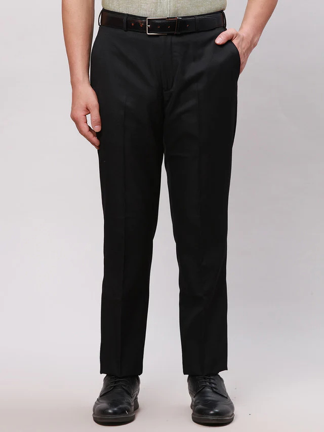Park Avenue Black Solid Smart Fit Polyester Blend Trouser