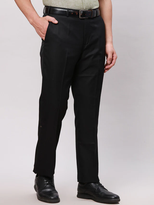 Park Avenue Black Solid Smart Fit Polyester Blend Trouser - Image 2