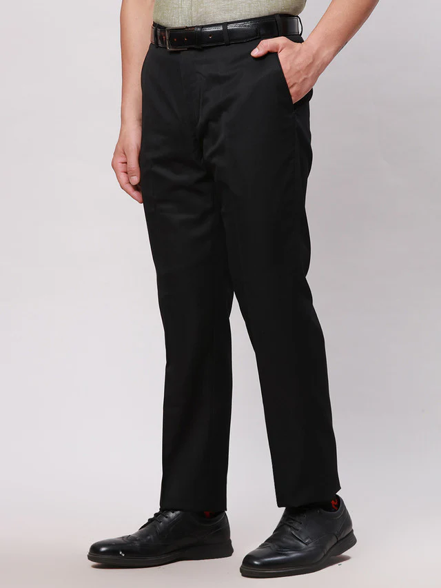 Park Avenue Black Solid Smart Fit Polyester Blend Trouser - Image 3