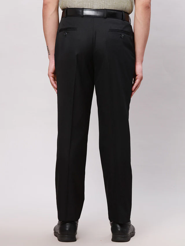 Park Avenue Black Solid Smart Fit Polyester Blend Trouser - Image 5
