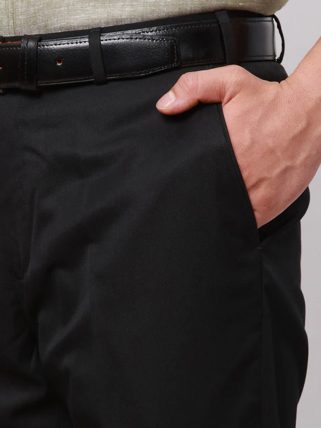 Park Avenue Black Solid Smart Fit Polyester Blend Trouser - Image 7