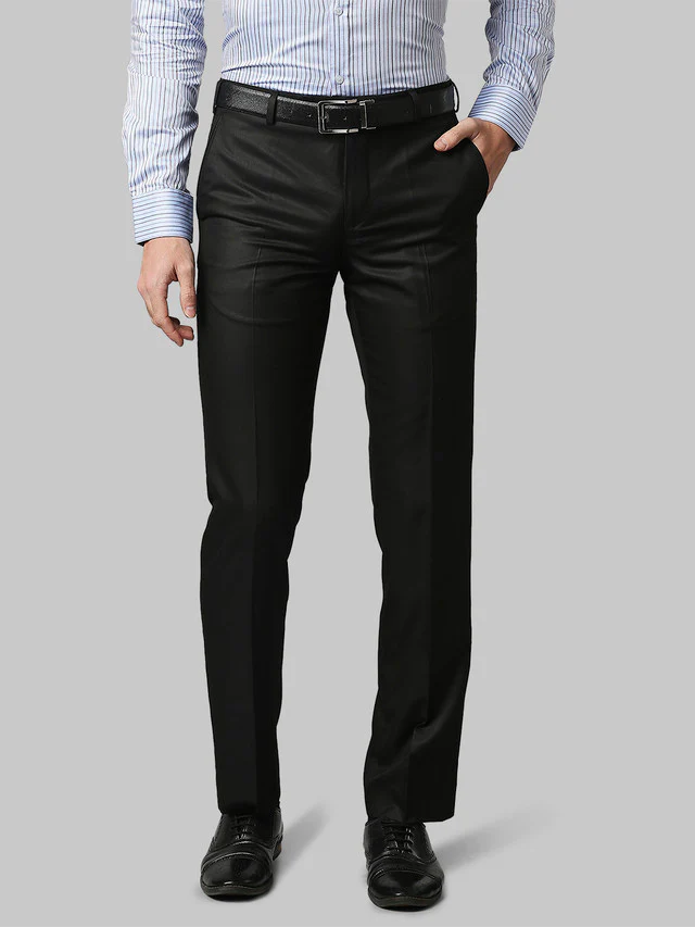 Park Avenue Black Solid Smart Fit Polyester Blend Trouser