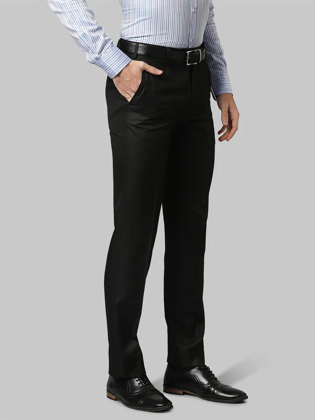 Park Avenue Black Solid Smart Fit Polyester Blend Trouser - Image 2