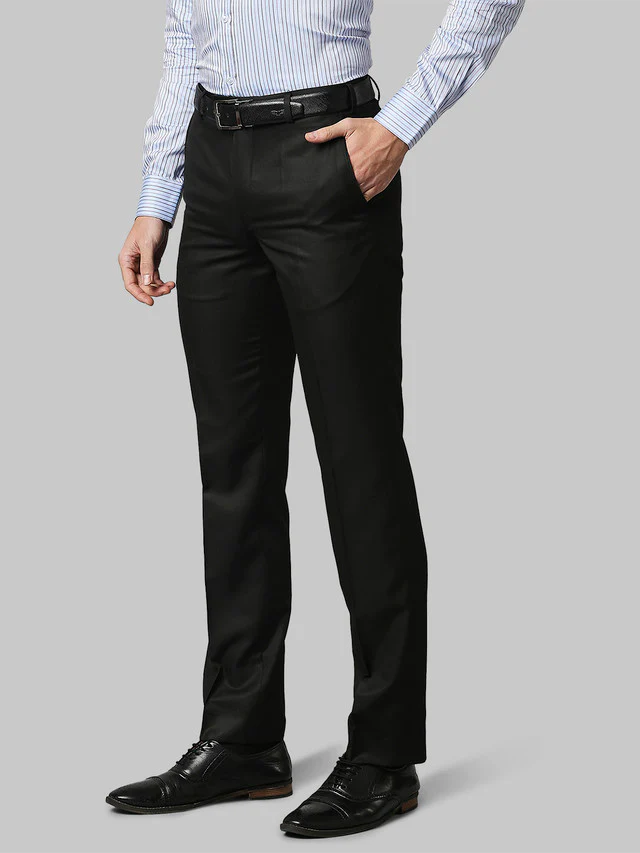 Park Avenue Black Solid Smart Fit Polyester Blend Trouser - Image 3