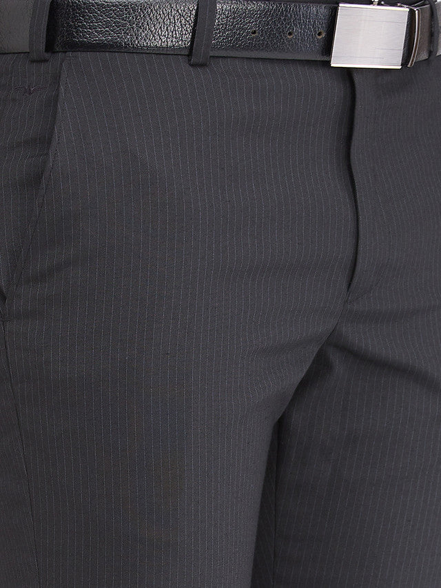 Park Avenue Black Stripe Regular Fit Polyester Blend Trouser - Image 6