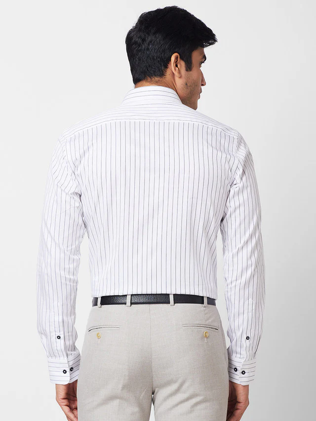 Park Avenue Black Stripe Slim Fit Cotton Formal Shirt - Image 4