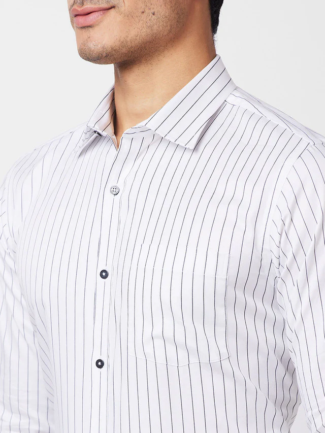 Park Avenue Black Stripe Slim Fit Cotton Formal Shirt - Image 6