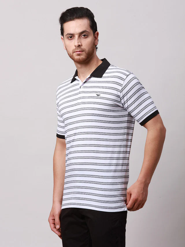 Park Avenue Black Stripe Slim Fit Half Sleeve Cotton Blend T-Shirt - Image 2