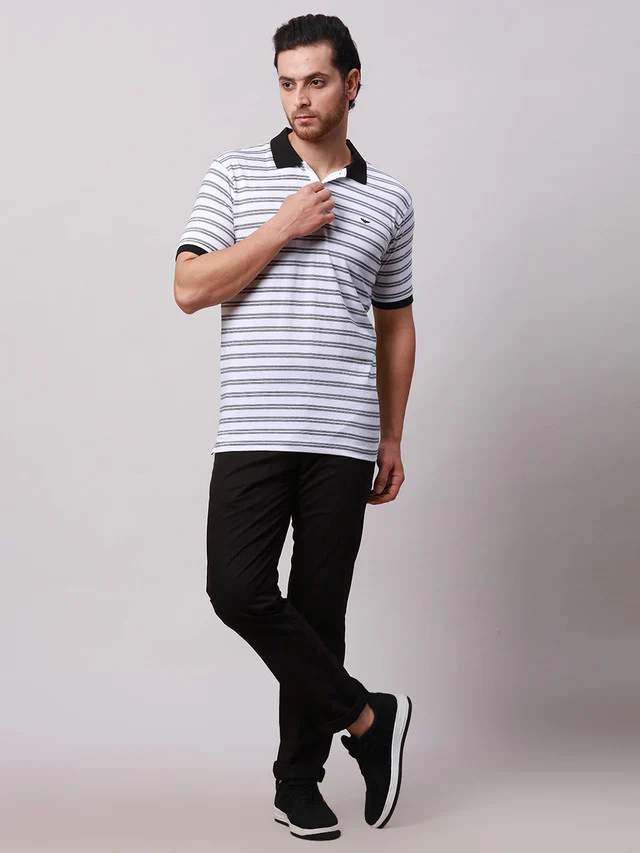 Park Avenue Black Stripe Slim Fit Half Sleeve Cotton Blend T-Shirt - Image 3