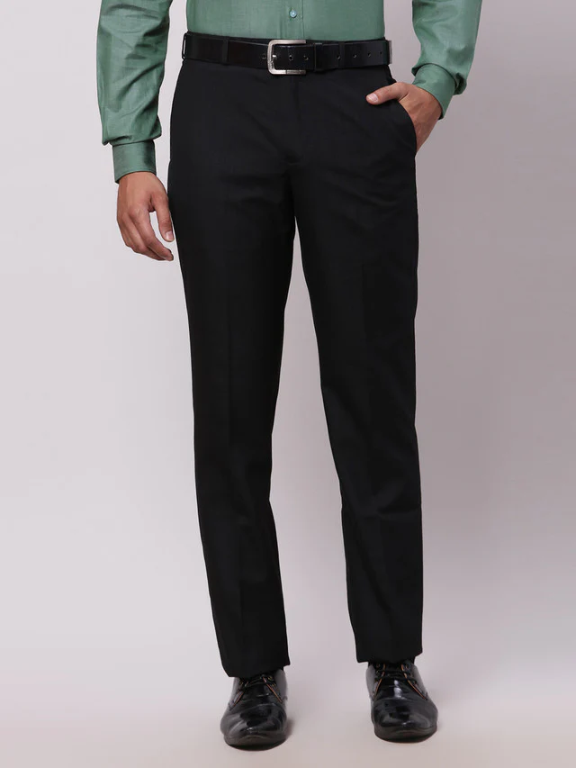 Park Avenue Black Structure Regular Fit Polyester Blend Trouser
