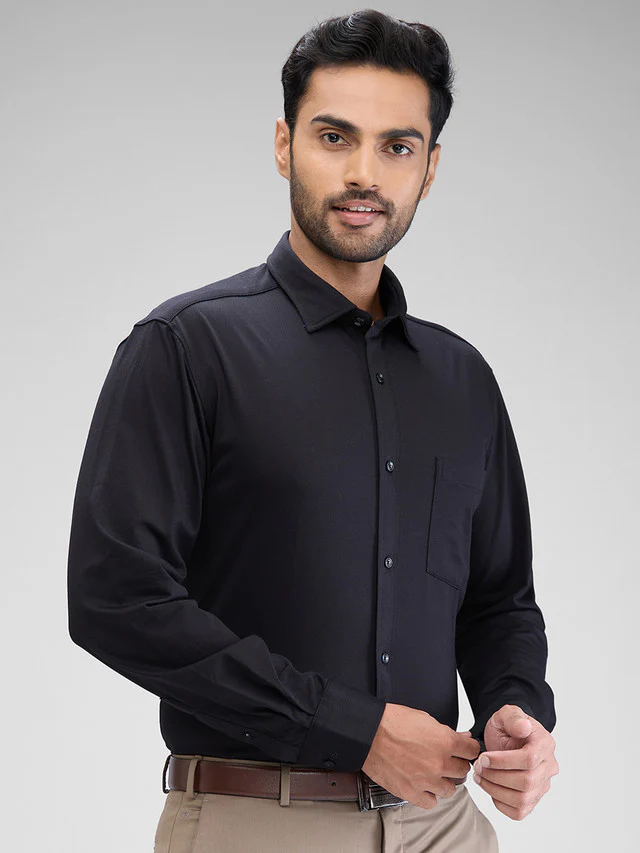 Park Avenue Black Structure Slim Fit Cotton Blend Formal Shirt - Image 2