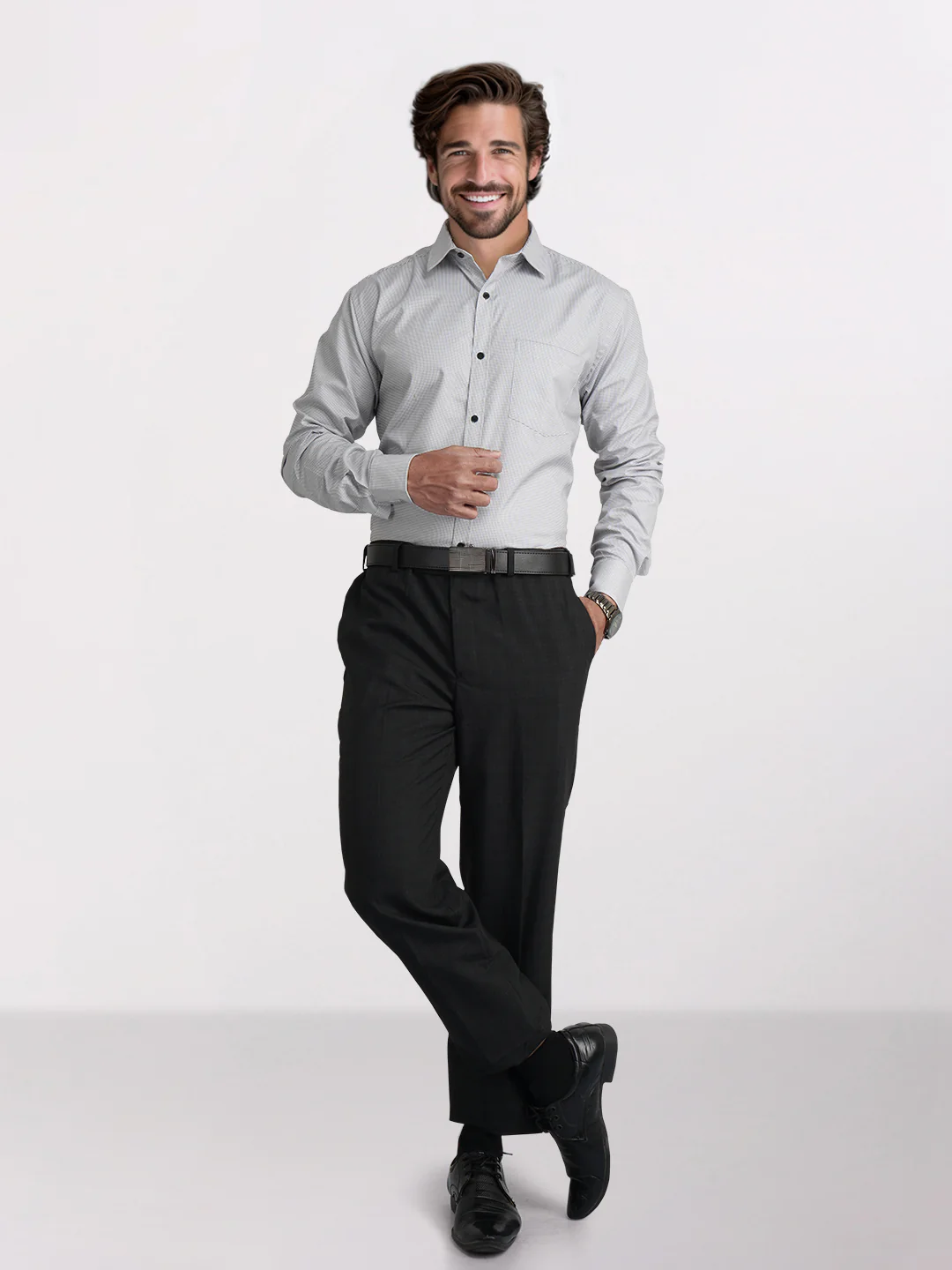 Park Avenue Men Grey Structured Slim Fit Cotton Blend Formal Shirt - Image 2
