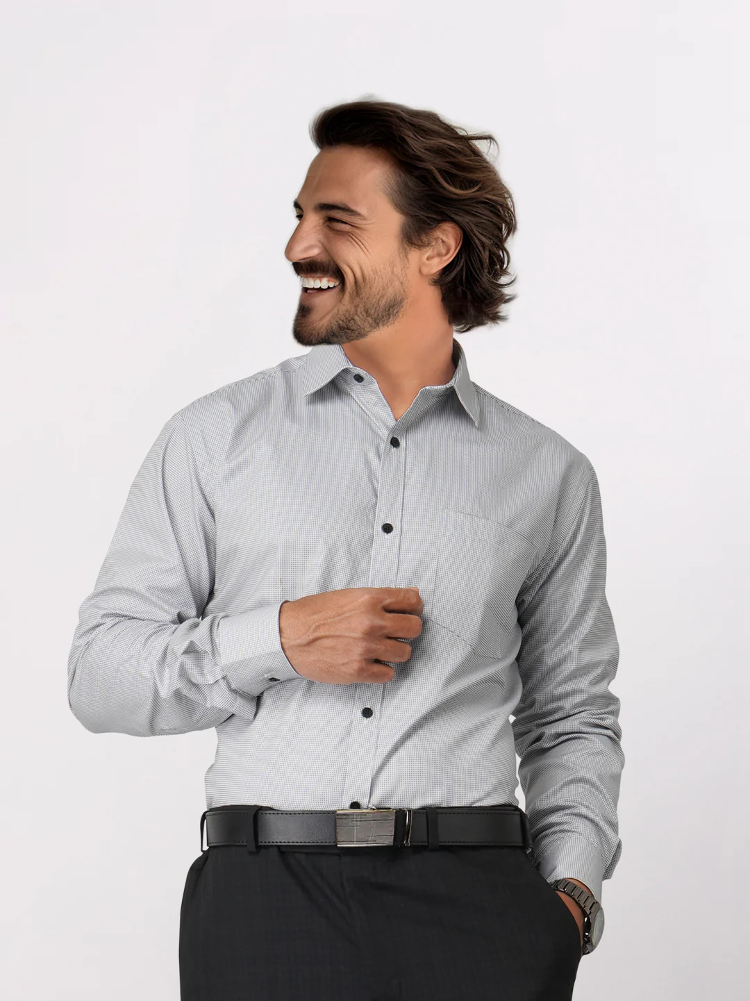 Park Avenue Men Grey Structured Slim Fit Cotton Blend Formal Shirt - Image 3
