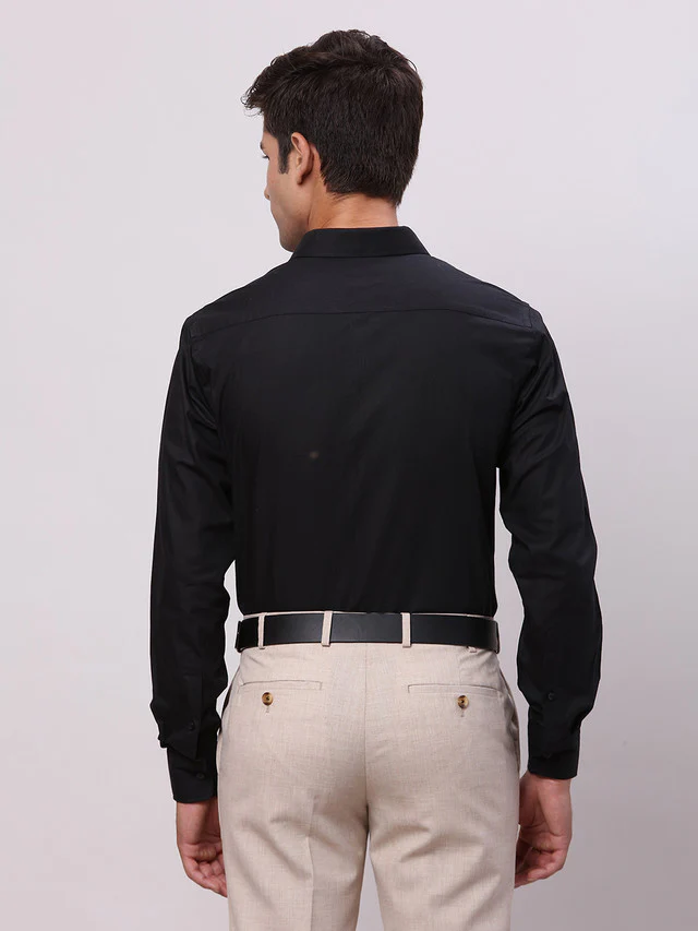 Park Avenue Black Structure Slim Fit Full Sleeve Cotton Shirt - Image 4