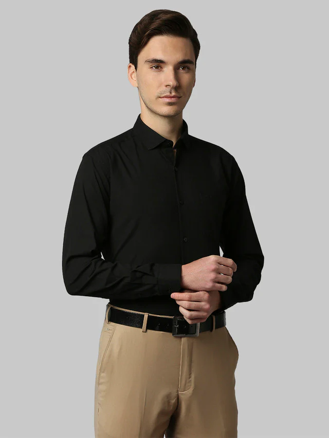 Park Avenue Black Two Tone Slim Fit Cotton Blend Casual Shirt - Image 2