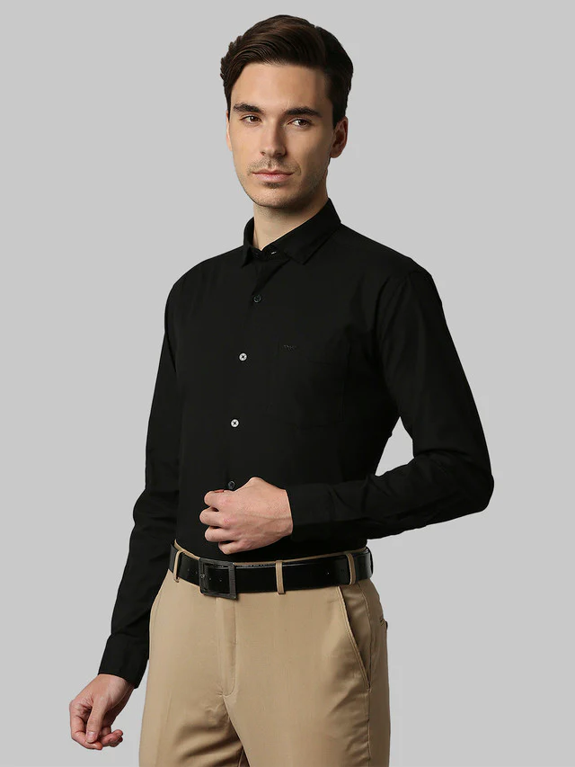 Park Avenue Black Two Tone Slim Fit Cotton Blend Casual Shirt - Image 3