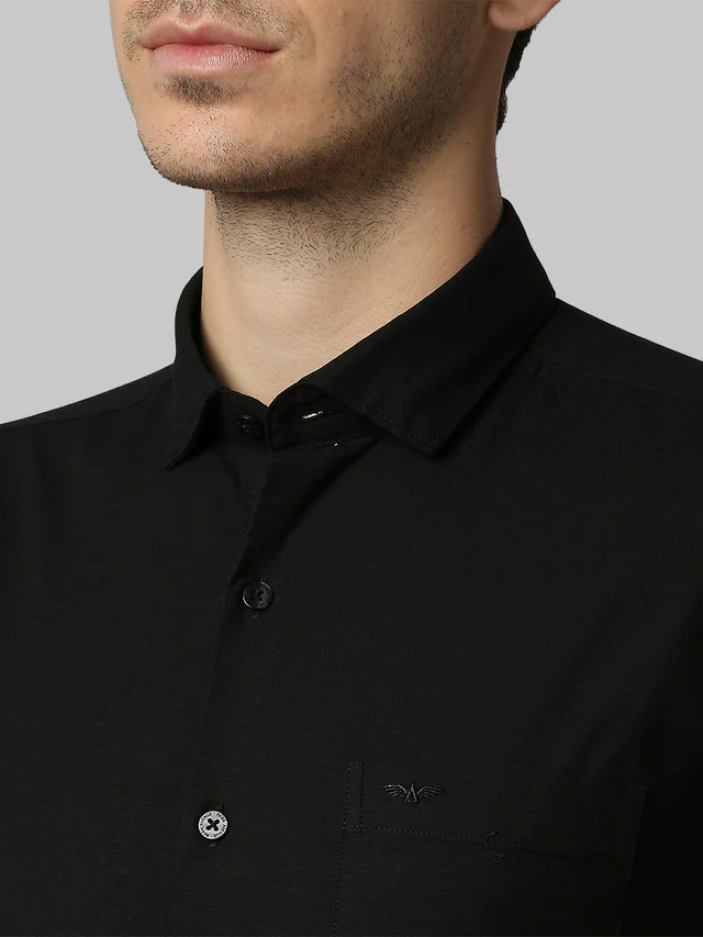 Park Avenue Black Two Tone Slim Fit Cotton Blend Casual Shirt - Image 6