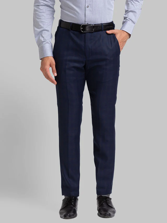 Park Avenue Blue Checks Neo Fit Polyester Blend Trouser