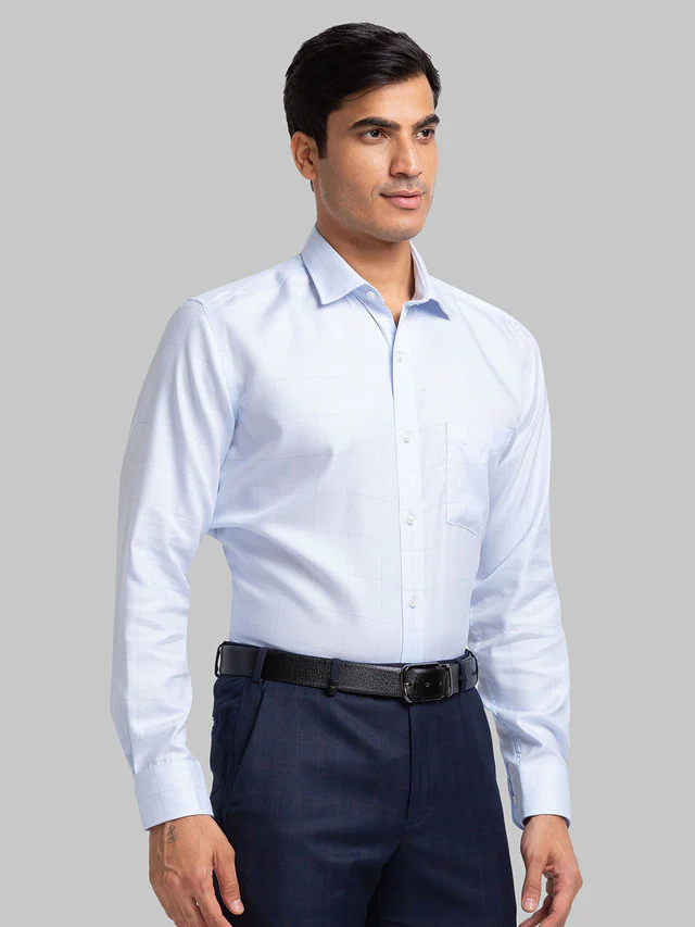 Park Avenue Blue Checks Regular Fit Cotton Formal Shirt - Image 2