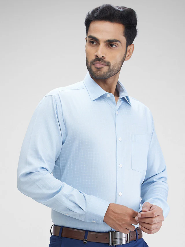 Park Avenue Blue Checks Regular Fit Cotton Formal Shirt - Image 2