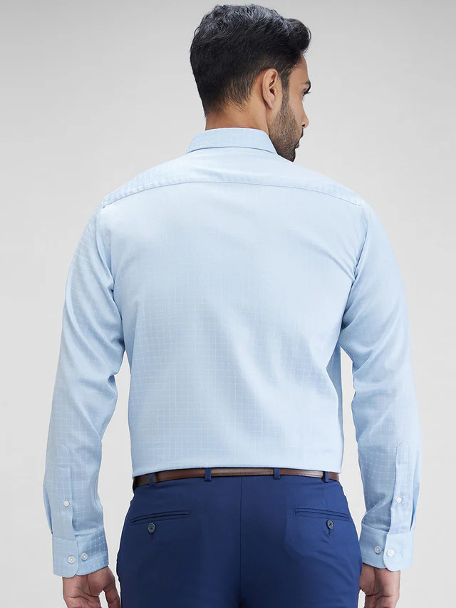 Park Avenue Blue Checks Regular Fit Cotton Formal Shirt - Image 4