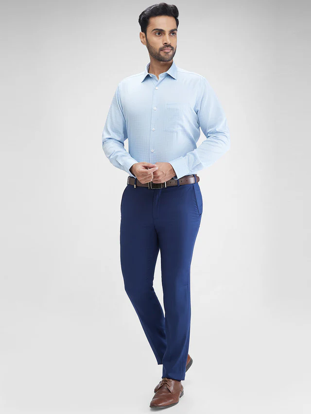 Park Avenue Blue Checks Regular Fit Cotton Formal Shirt - Image 5