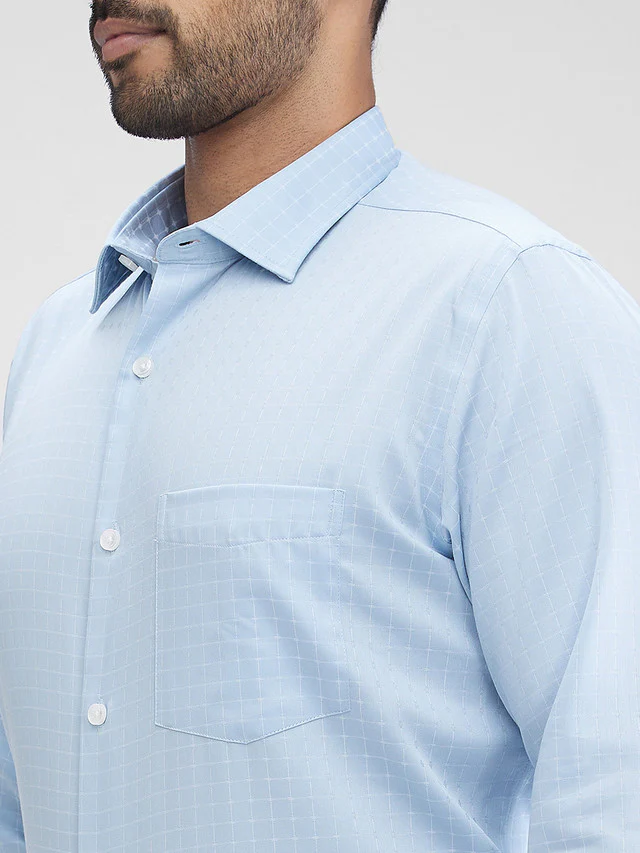 Park Avenue Blue Checks Regular Fit Cotton Formal Shirt - Image 6