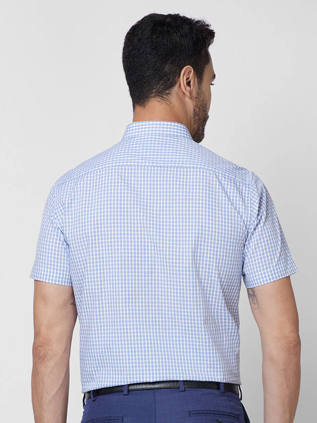 Park Avenue Blue Checks Regular Fit Cotton Formal Shirt - Image 4
