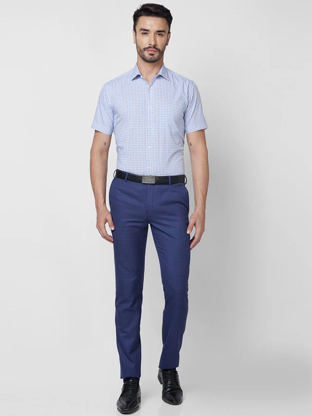 Park Avenue Blue Checks Regular Fit Cotton Formal Shirt - Image 5