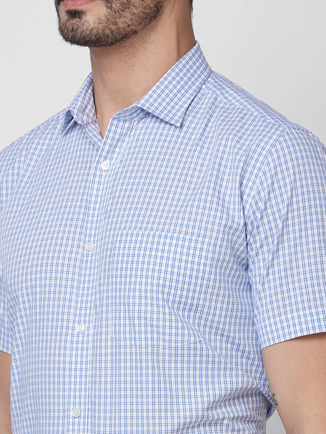 Park Avenue Blue Checks Regular Fit Cotton Formal Shirt - Image 6