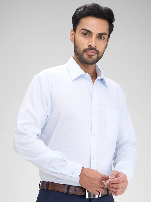 Park Avenue Blue Checks Regular Fit Full Sleeve Cotton Shirt - Image 2