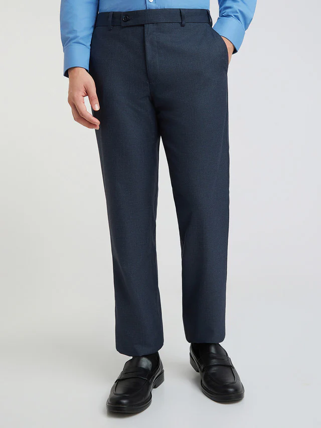 Park Avenue Blue Checks Regular Fit Polyester Blend Trouser