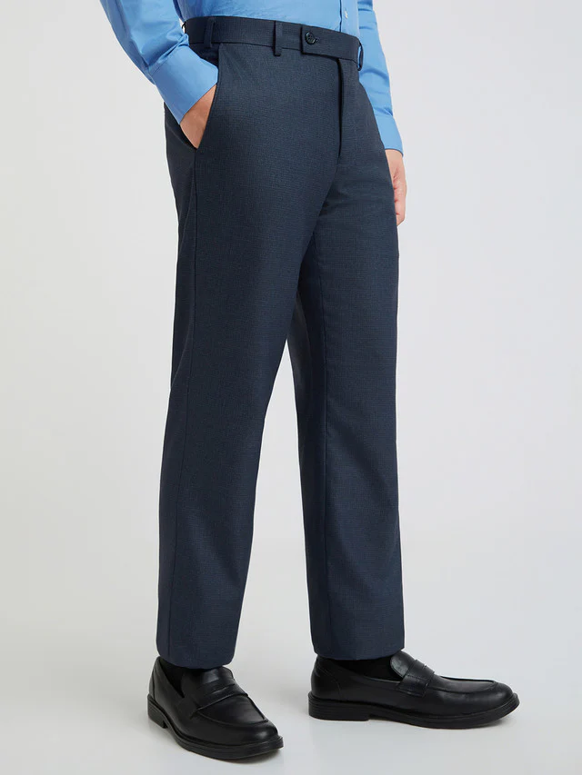 Park Avenue Blue Checks Regular Fit Polyester Blend Trouser - Image 2