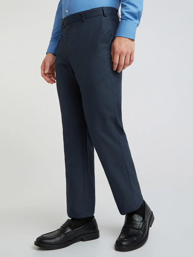 Park Avenue Blue Checks Regular Fit Polyester Blend Trouser - Image 3