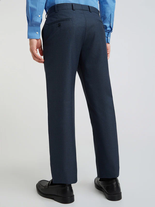 Park Avenue Blue Checks Regular Fit Polyester Blend Trouser - Image 4