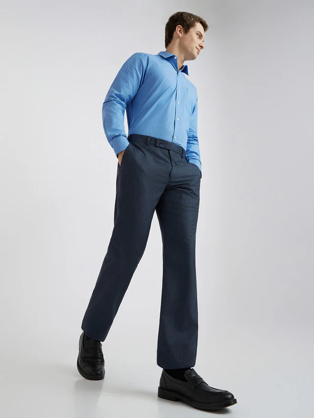 Park Avenue Blue Checks Regular Fit Polyester Blend Trouser - Image 5
