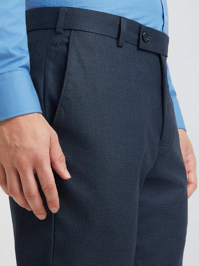Park Avenue Blue Checks Regular Fit Polyester Blend Trouser - Image 6
