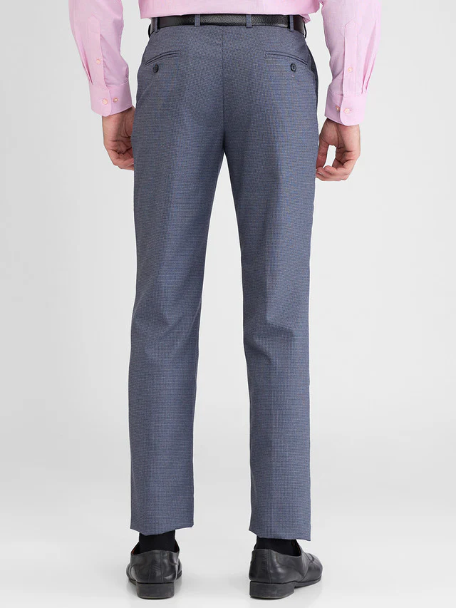 Park Avenue Blue Checks Regular Fit Polyester Blend Trouser - Image 4