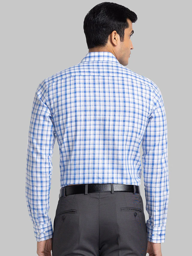 Park Avenue Blue Checks Slim Fit Cotton Blend Formal Shirt - Image 4