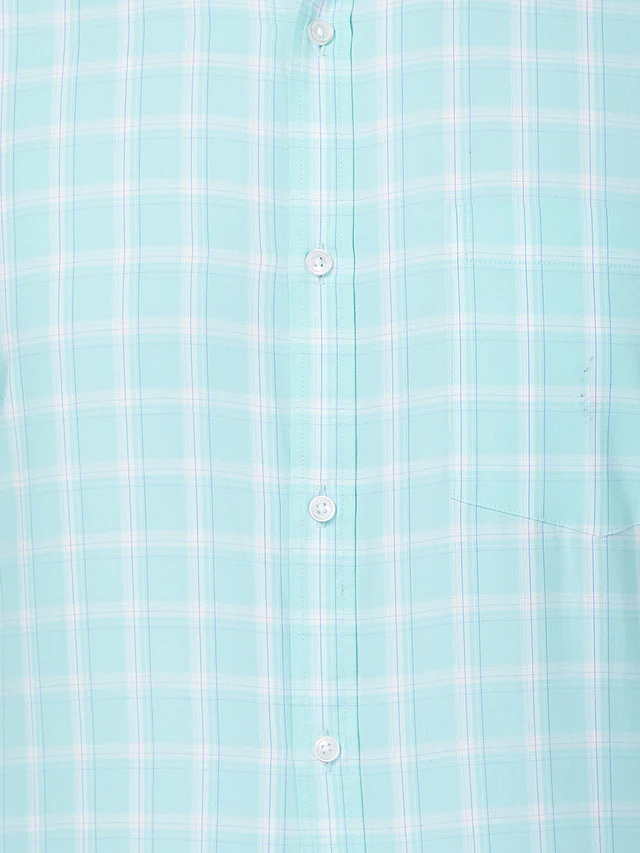 Park Avenue Blue Checks Slim Fit Cotton Blend Formal Shirt - Image 7